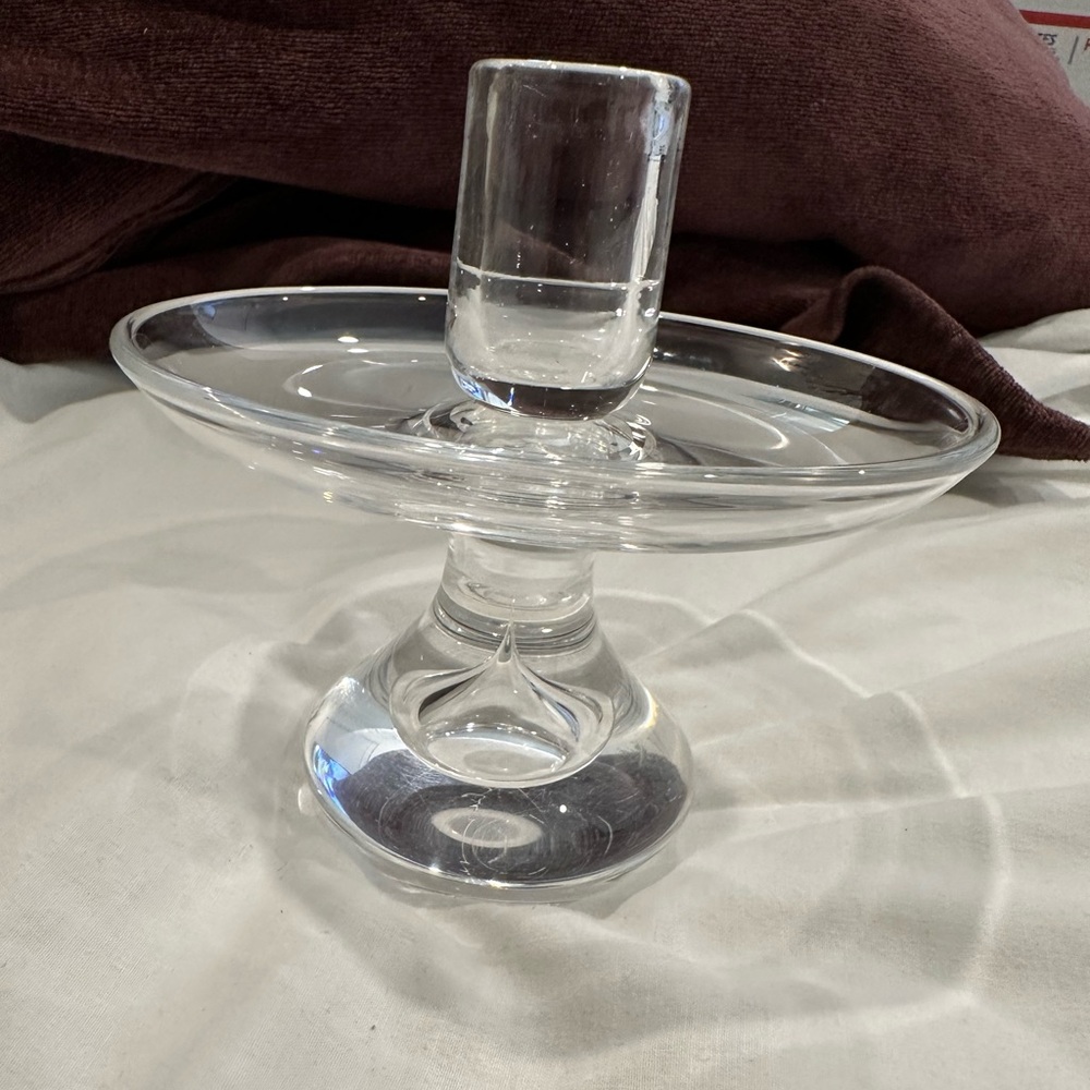 Steuben Suspended Teardrop Crystal Blown Glass Candlestick.